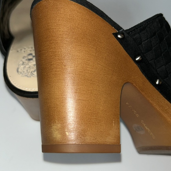 Vince Camuto Cindel Women’s Size 8 1/2M/39 Black Woven Upper Faux Wooden Clogs - Picture 6 of 7